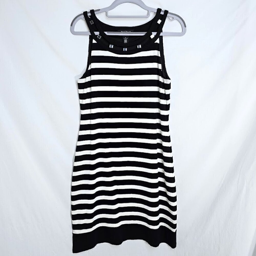 WHITE HOUSE BLACK MARKET Sleeveless Dress size S 4-6 BLACK WHITE STRIPE Summer - Picture 2 of 6